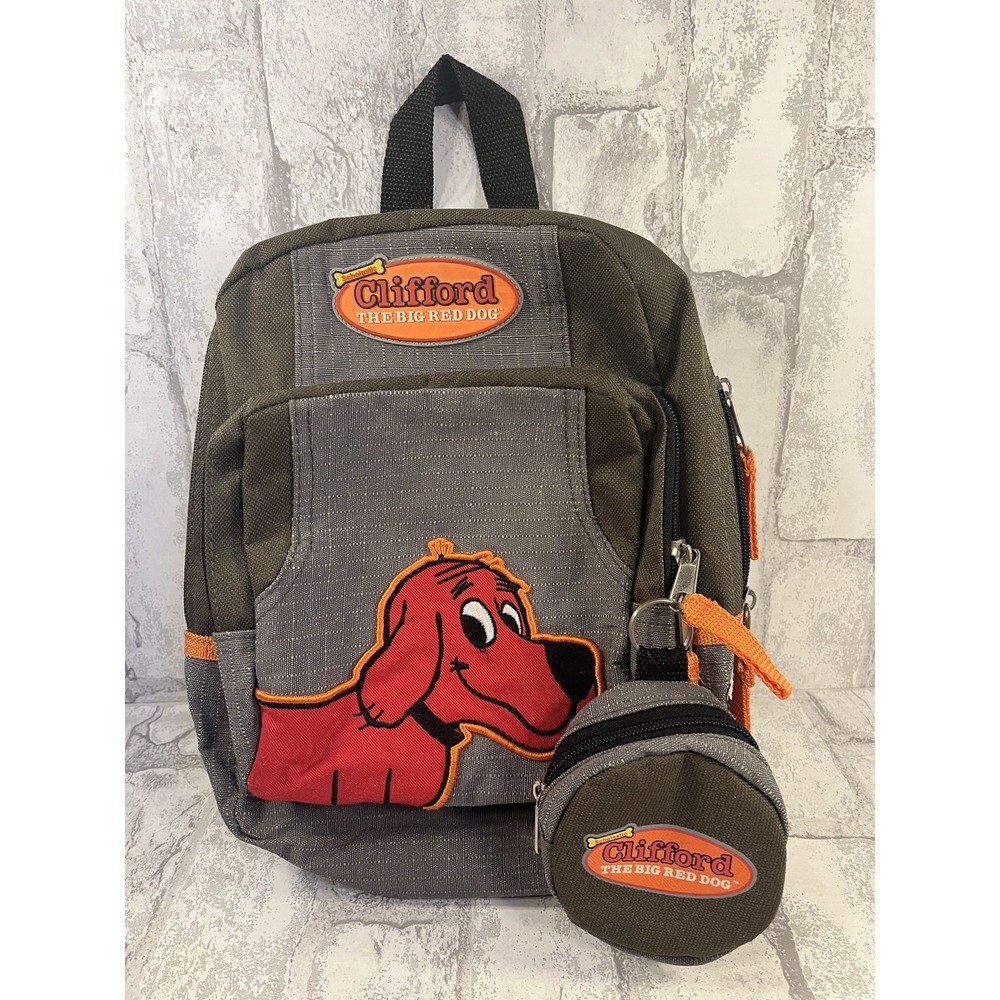 VTG Y2K 2001 Clifford the Big Red Dog Backpack Bookbag w/ Coin Purse Pouch EUC